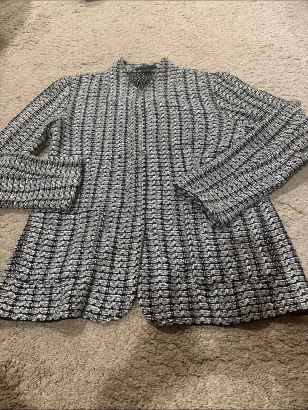 St. John Black and White Textured Knit Jacket
